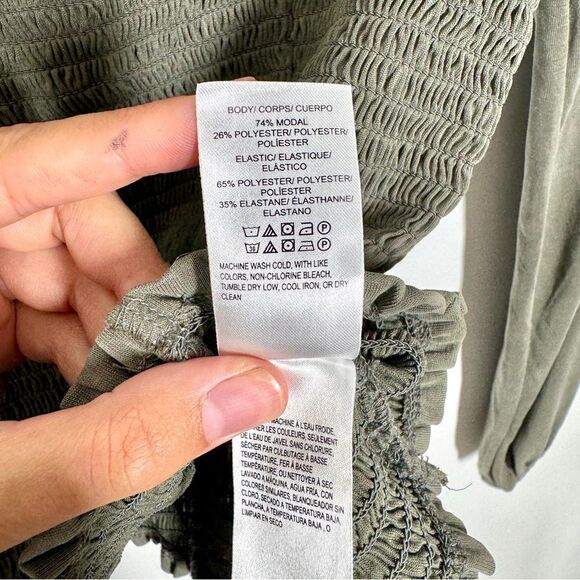 Lucky Brand Womens Size Medium Olive Green Smocked Square Neck Knit Long Sleeve - Picture 11 of 15